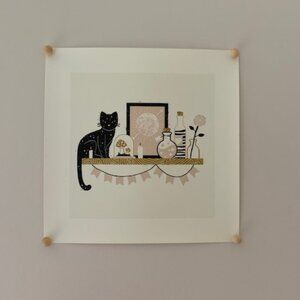 Society6 Print Pink Gold Witchy Cat Halloween Folk Art